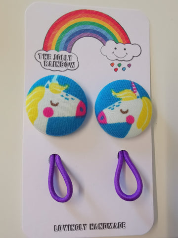 Jolly Rainbow Hair Bobbles - Frugi blue unicorn