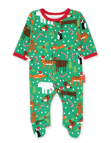 Toby Tiger Organic Christmas Print Sleepsuit