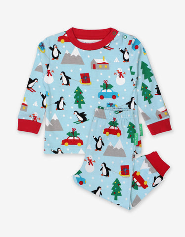 Toby Tiger Organic Penguin's Christmas Print Pyjamas