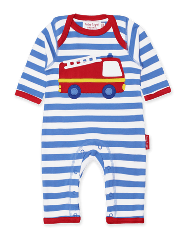 Toby Tiger Organic Fire Engine Applique Sleepsuit